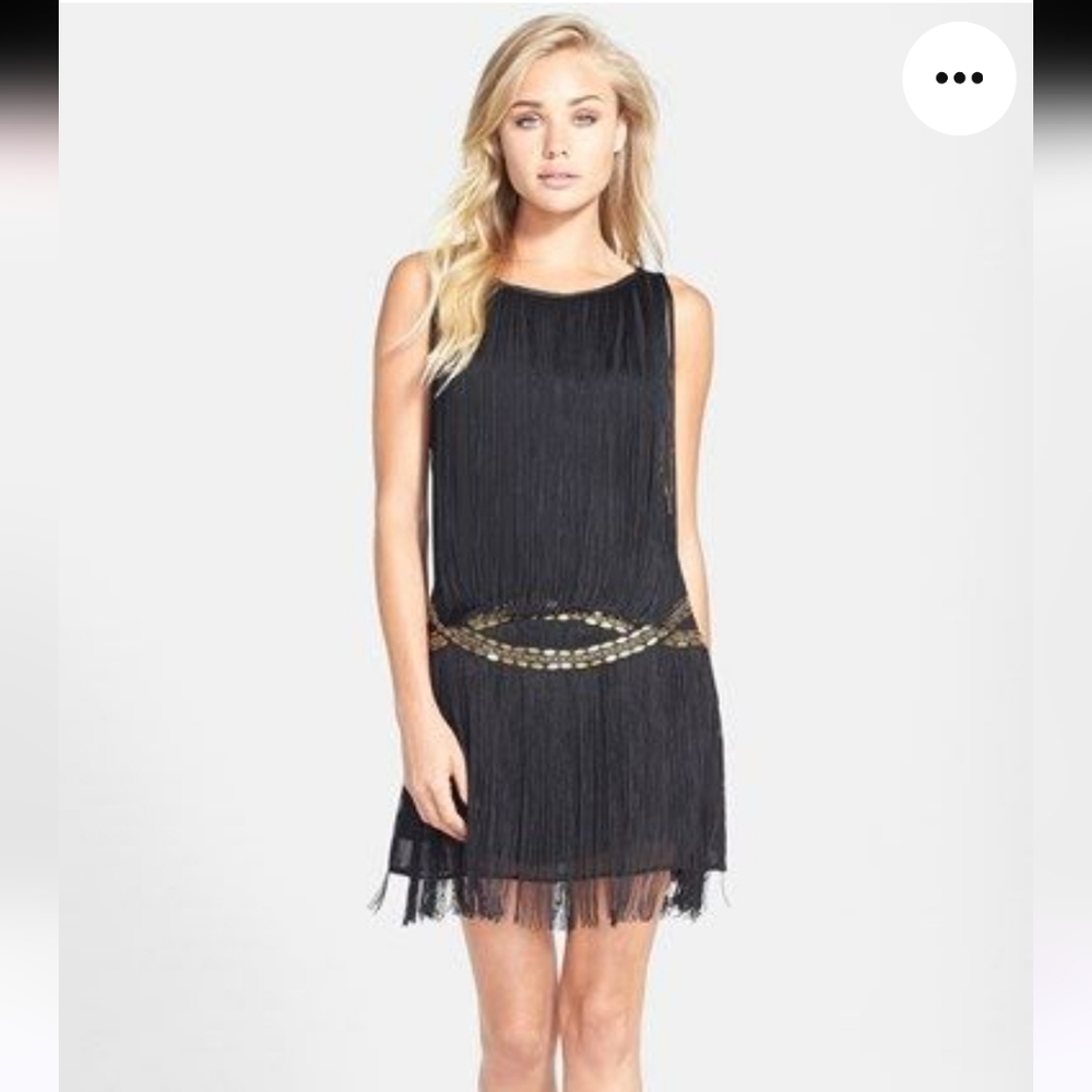 Filtre Fringe Black Shift Dress Size Med